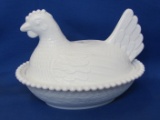 Vintage Milk Glass Hen on Nest Candy Dish – Closed Tail – Appx 5 1/2” T Nest 7” L x 5 1/2” W