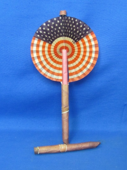 2 Vintage Paper Cigar Fans – Pull end & comes out as Stars & Stripes – Made in Japan
