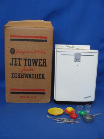 1950s Youngstown Kitchens Junior Jet Tower Dishwasher – Original Box with Dishes – 9 3/4” tall