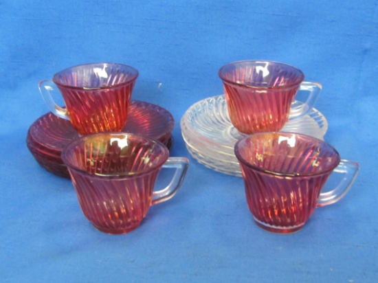 Set of Depression Glass Demitasse Cups & Saucers by Federal in Diana Pattern – Ruby Flash