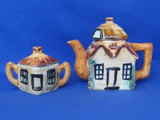 Ceramic Cottage Teapot & Covered Sugar – Hand Painted by Pico – Made in Japan