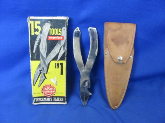 Fisherman's 15 Tool Pliers With Leather Sheath In Original Box – Solingen Germany