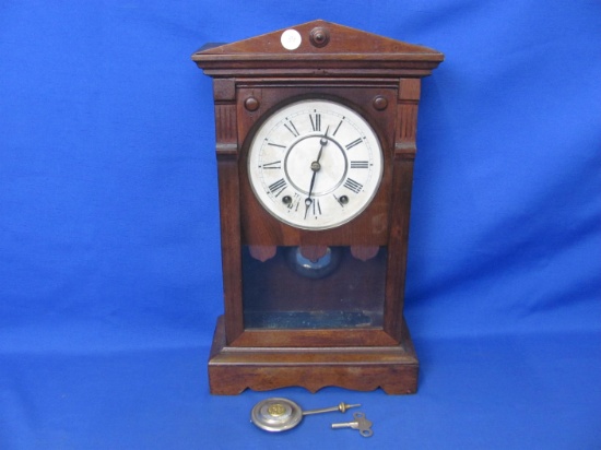 Seth Thomas Mantel Clock – Oak Case With Barley Twist – Base 9 7/8” W – 17 1/4” T