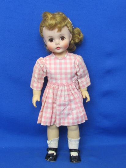 1958 Plastic Madame Alexander Doll – Kelly? 15” tall – Looks like an Original Dress