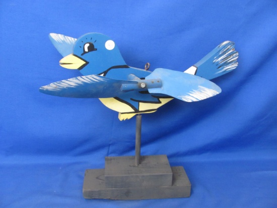 Wood Blue Jay With Metal Twirling Wings – 15 1/4” T – As Shown