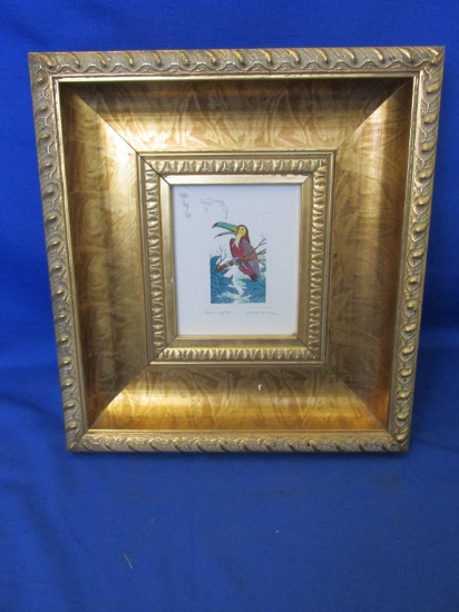 Small Coped Frame Print Of A Toucan Signed & Numbered Frame Measures 13 1/4”H 12 3/8”L -