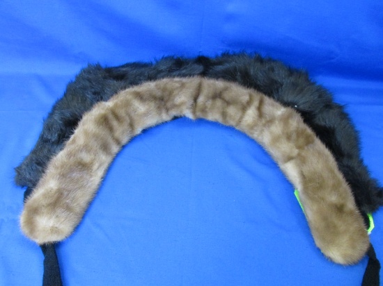 Vintage Lot Of Mink Fur – (1) Sable Clip Collar 36” x 3” & (1) Dark Stole Or Collar With Ties 36” x