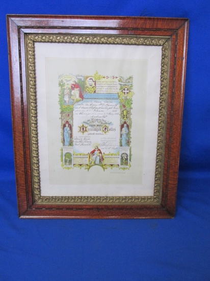 Vintage 1906 German Framed Baptism Certificate In Beautiful Frame 19”h x 16”L (Glass Missing) -