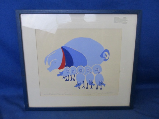 Framed Stencil Print Of Pigs Called: “Waiting Their Turn” Signed & Numbered - Consult Pictures -