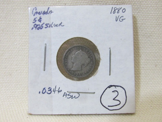 1880 Canadian 5 cent piece - silver (rare)
