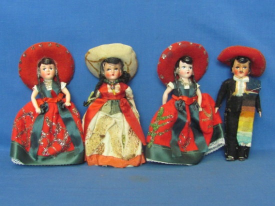2 Pairs of Plastic Dolls – Spanish or Mexican – About 7” tall – Vintage condition