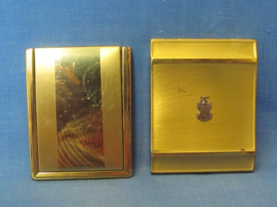 2 Vintage Goldtone Compacts – 1 by K&K – Squeeze sides to open – Other one is missing mirror