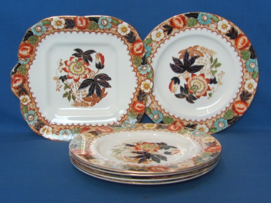 5 Dinner Plates & 1 Square Tray “The Alhambra” by Woods of Burslem, England