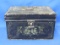 Vintage Tin Metal Box – Black w Gold Stencil – Latch – Old Spice Box? 9” x 6” - 5 1/2” tall