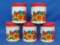 5 Mini Tin Canisters with Floral Design & Red Lids – Made in Brazil – 2 3/4” tall