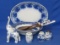 Lot of Vintage Blue & White China – Flow Blue Platter by Ridgways – Wood Spoon & Fork