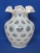 Vintage Fenton Glass Vase – White Opalescent Coin Dot or Coin Spot – 8” tall