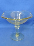 Square Yellow Depression Glass Compote - Teardrop Design – 6 3/8” tall – 6 3/4” in diameter