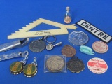Lot of Small Advertising Items: Tokens, Watch Fobs, Key Chains & more – Morton Salt