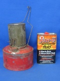 Vintage Auto Motor Heater – Red Paint – Missing Decal - & Empty Tin of jon-e fluid