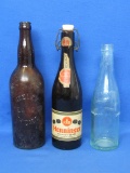 3 Vintage Glass Beer Bottles – Keeley Brewing Co – Henninger & Neuweiler – Tallest is 11 1/4”