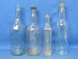 4 Colored Glass Bottles: Chartreuse – Great Atlantic Pacific Tea Co – Plain Teal One