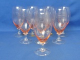 Set of 8 Etched Pink Crystal Wine Glasses – Bohemian Glass – 6 1/2” tall