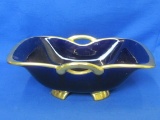 Pottery Dish – Cobalt Blue with Gold Trim – 9” x 5 1/2” - Handles in the middle