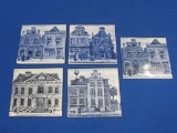 Set of 5 KLM Airlines Business Class Coasters – Delft Tile – Almost 3” square