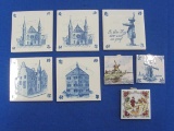 Mixed Lot of Small Delft Tiles – 5 at almost 3” - 3 at almost 2” - May be from KLM