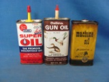 Oil Cans (3) – Outers Gun Oil – Rubber Co. Machine Oil – Gunk – One Missing Cover