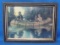 Framed Vintage Print – 2 Men fishing in a Birch bark Canoe- Wood frame is 16” x 12”