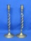 Pair of Twisted Brass Candlesticks – 11 1/2” tall – Made in Taiwan – Good condition