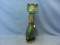 Retro Green Glass Cat Liquor Decanter – 14 3/4” T – Some Hand Painted Areas – Cannot Get Top Off