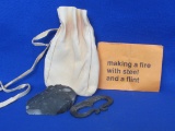 Leather Pouch w Tools for Making a Fire with Steel & a Flint – Flint is about 3” long