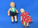 2 Mini Dolls: 1 Hard Plastic w Open/Shut Eyes – 1 Ceramic at 3 1/2” tall