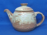 Frankoma Pottery Teapot – Mayan Aztec in Prairie Green – 6” tall – Small chip on inside of lid