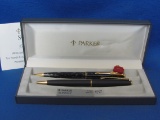 2 Parker Sonnet Ballpoint Pens – Laque Moonbeam & Matte Black – Case & Box