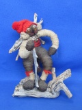 Wood & Fabric Figurine from Norway – Hiker with Branches on his Back – 8” tall