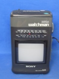 Sony Mega Watchman Model FD-510 – 5” Black & White TV – Radio – Works – 9 1/4” tall