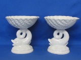 Pair of Ceramic Dolphin Stemmed Bowls – Made in Italy – 6 3/4” tall – Good condition