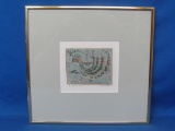 Framed & Matted Limited Edition Print 2/20 – Stylized Bird in Soft Greens – Gold Metal Frame is 11 1