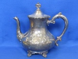 Silverplate Teapot by St. Louis Silver Co. - Embossed & Etched Floral Design – 7 1/2” tall