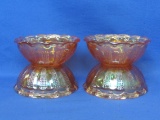 Set of 4 – Carnival Glass Berry Bowls in Marigold – Beaded Ribs – Jeannette Glass?  4 1/2” in diamet