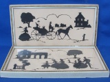 Pair of Framed Silhouette Prints – Horse & Buggy – Colonial Look – Wood frames are 12 3/4” x 6 3/4”