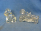 Glass Candy Firetruck & Dog Containers – Truck 4 1/4” L – Dog 2 7/8” T – As Shown