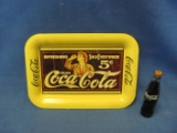 1989 Coca Cola Tip Tray & Miniature Glass Bottle With Contents – Tray 4 5/8 x 6