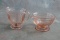 Pink Depression Glass Creamer & Sugar Etched Floral Sunflower? Dogwood? Design