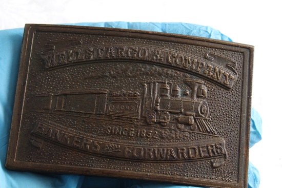 Vtg Wells Fargo & Company Brass Belt Buckle Bankers & Forwarders Since 1852