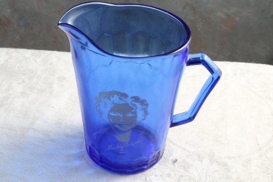 Vintage Cobalt Blue Shirley Temple Milk Cream Pitcher 4 1/2" Tall